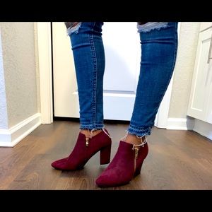 Suede burgundy ankle boots